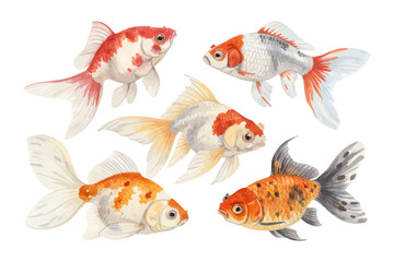 Fototapeta premium set of watercolor goldfish vector illustration isolated on white background