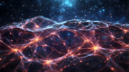 A glowing cosmic web of stars connecting distant galaxies. Cinematic theme, HDR, Vibrant