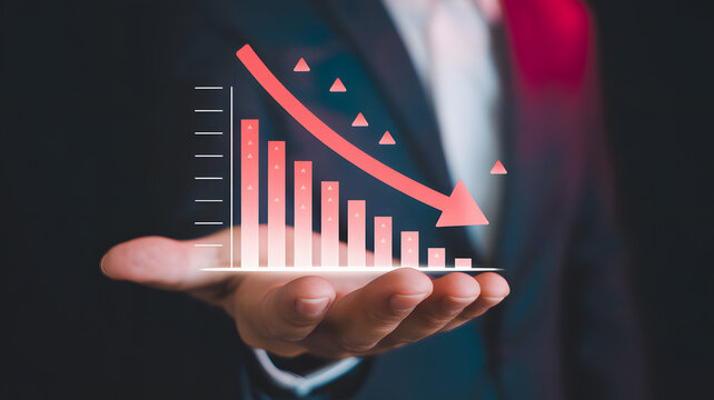 Businessperson holding a declining financial graph, economic downturn concept