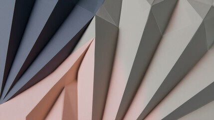 Polygonal abstract background with geometric shapes and pastel colors　扇子のように広がる、パステルカラーの多角形の立体的な背景