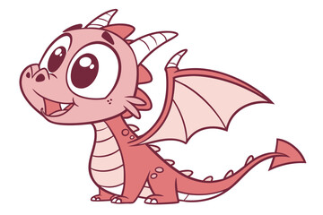 Cute cartoon baby dragon, simple vector style, flat colors, big eyes, tiny wings, happy expression