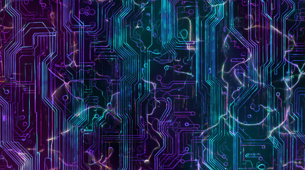 Neon glowing cyberpunk circuit board abstract background　光る回路基板の背景