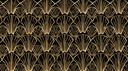 Golden art deco fan pattern on a black background　金色の扇子柄背景