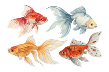Naklejka premium set of watercolor goldfish vector illustration isolated on white background