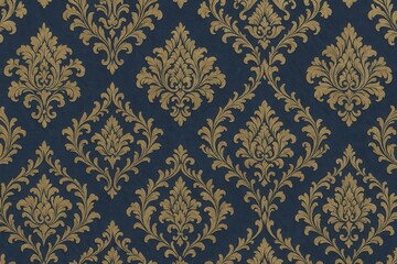A repeating pattern of golden floral designs on a dark blue background