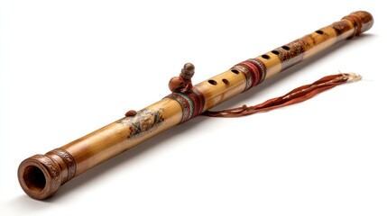 Ornate bamboo flute with decorative threads