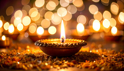 a vibrant celebration with candles illuminating a festive atmosphere. a multitude of lights, arranged in patterns that suggest traditional candle arrangements, are visible against a dark background