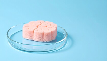 Brain hydration concept shows a soft, sponge-like brain in a petri dish.