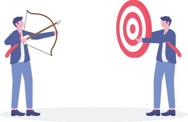 Flat illustration businessman practice archery learning from mistake until achieve success
