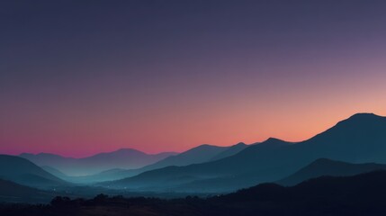 Fototapeta premium Mountain silhouette at dawn or dusk landscape