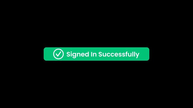 Animated green button with a checkmark and the text Login Successful. Perfect for app login confirmation, secure access, or a design element. Transparent background.