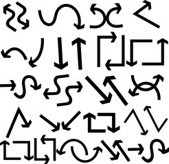 A hand-drawn arrow alphabet collection with unique symbols and icons for illustration design