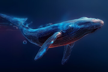 futuristic whale swimming in the deep sea of data