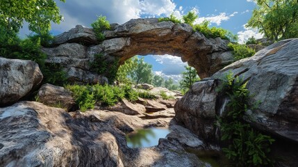 Rocky archway, lush greenery