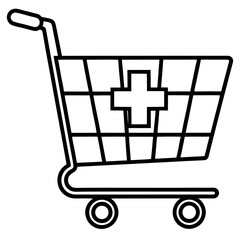 E-Pharmacy Shopping Trolley Vector Line Art