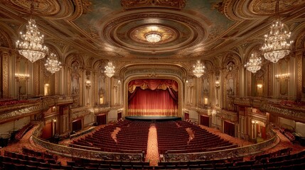 Obraz premium Historic Theater Interior with Elegant Balcony and Grand Stage View