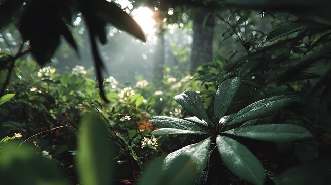 Lush foliage in a humid forest environment.