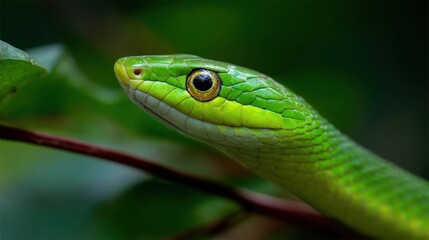 Naklejka premium Closeup bright green snake