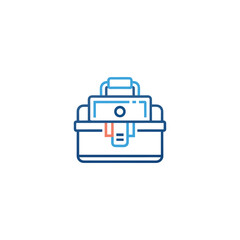 Modern Line Art Icon: Secure Document Storage Case, Blue and Coral Palette, Organized Workflow Concept