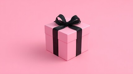 Fototapeta premium Pink gift box with black ribbon.