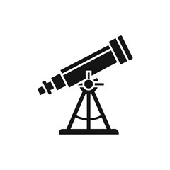 Reflective Telescope Icon: Black and White, Simple, Scientific Exploration