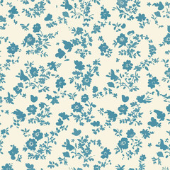 French Vintage Blue Floral Toile Pattern