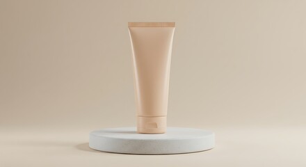 Beige Cosmetic Tube Mockup: Minimalist Product Display