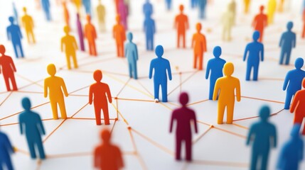 This vibrant illustration features colorful figures representing human connections in a network. The image symbolizes community, collaboration, and digital interaction.