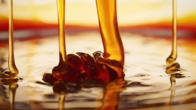 Golden Syrup Flow Macro Liquid Texture in Motion
