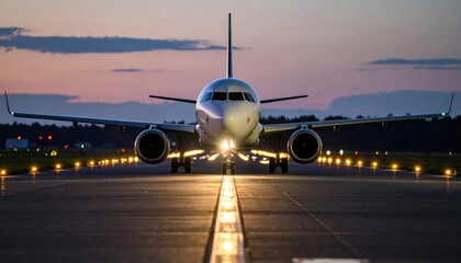 Airplane on runway at dusk (1)