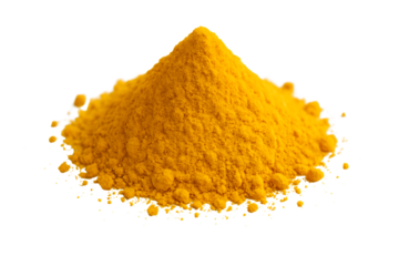 Turmeric spice mound used in culinary recipes golden milk healing drinks and natural food dye isolated on transparent background