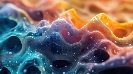 Vibrant Abstract Textures with Colorful Waves and Water Droplets