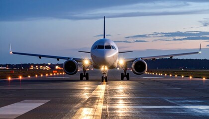 Airplane on tarmac at twilight