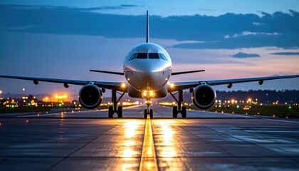 Airplane on runway at dusk (2)