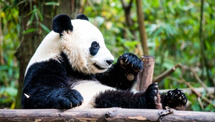 Obraz premium giant panda eating bamboo