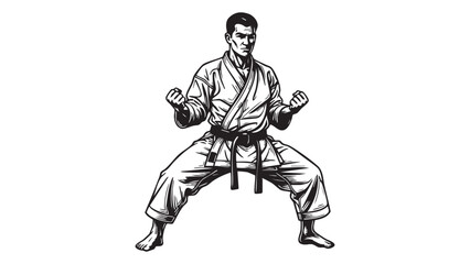 Strong martial artist stance man in karate gi ready for combat sports art vintage silhouette