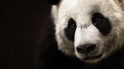 Fototapeta premium Close-up panda portrait against dark background