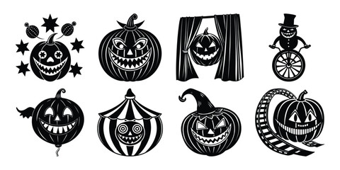 Twisted Circus Pumpkin Faces – Creepy Carnival Halloween Silhouette Pack.