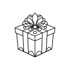 GIft box line art, gift box line drawing, Birthday gift box