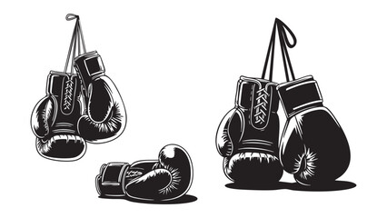 Black boxing gloves silhouette vector art outlines sports equipment gym training illustration