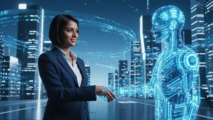 Ai handshake future technology innovation business automation digital transformation city 4k video - Powered by Adobe