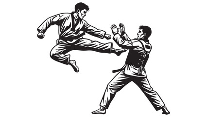 Fototapeta premium Martial Arts Duel Power Move Taekwondo Kick Action Fight Training Sparring Agility Silhouette Black