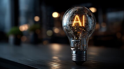 Artificial Intelligence Innovation Background - Futuristic Light Bulb Concept with Digital Tech Elements