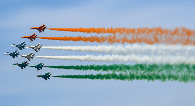 Republic day celebration: Airshow in india on indian independence day or republic day beutiful airshow trycolur 