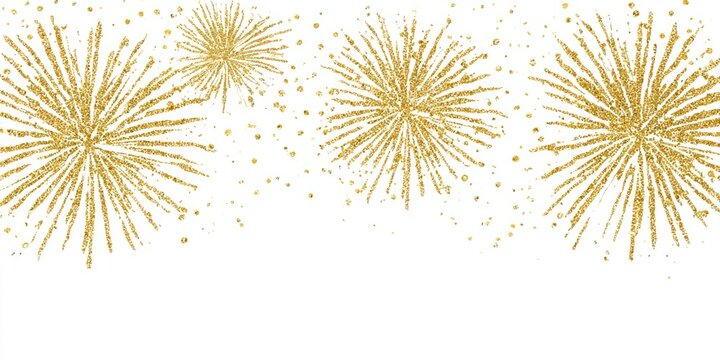 Gold fireworks bursts on white background