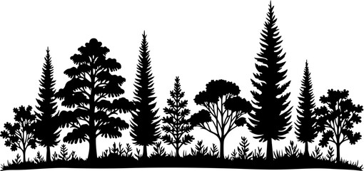 Tree Silhouettes, Forest Shapes, Pine Trees, Oak 