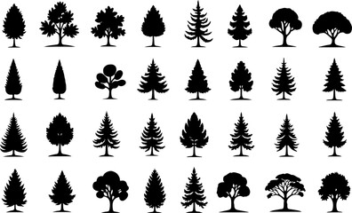 Tree Silhouettes, Forest Shapes, Pine Trees, Oak 