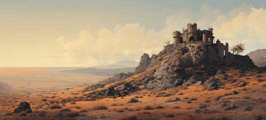 Fototapeta premium A haunted gothic desert perched on a wind-swept hill,generative AI