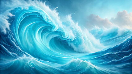 Ocean wave art wallpaper background image for desktop and mobile phone screensaver hd stock photo