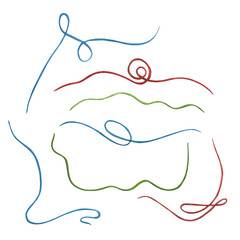 Threads, colored ribbons. Watercolor illustration hand drawn, cartoon. Drawing for stickers, cards, scrapbooking. Cat, pet, toy, play, thread, sew, knit, hobby